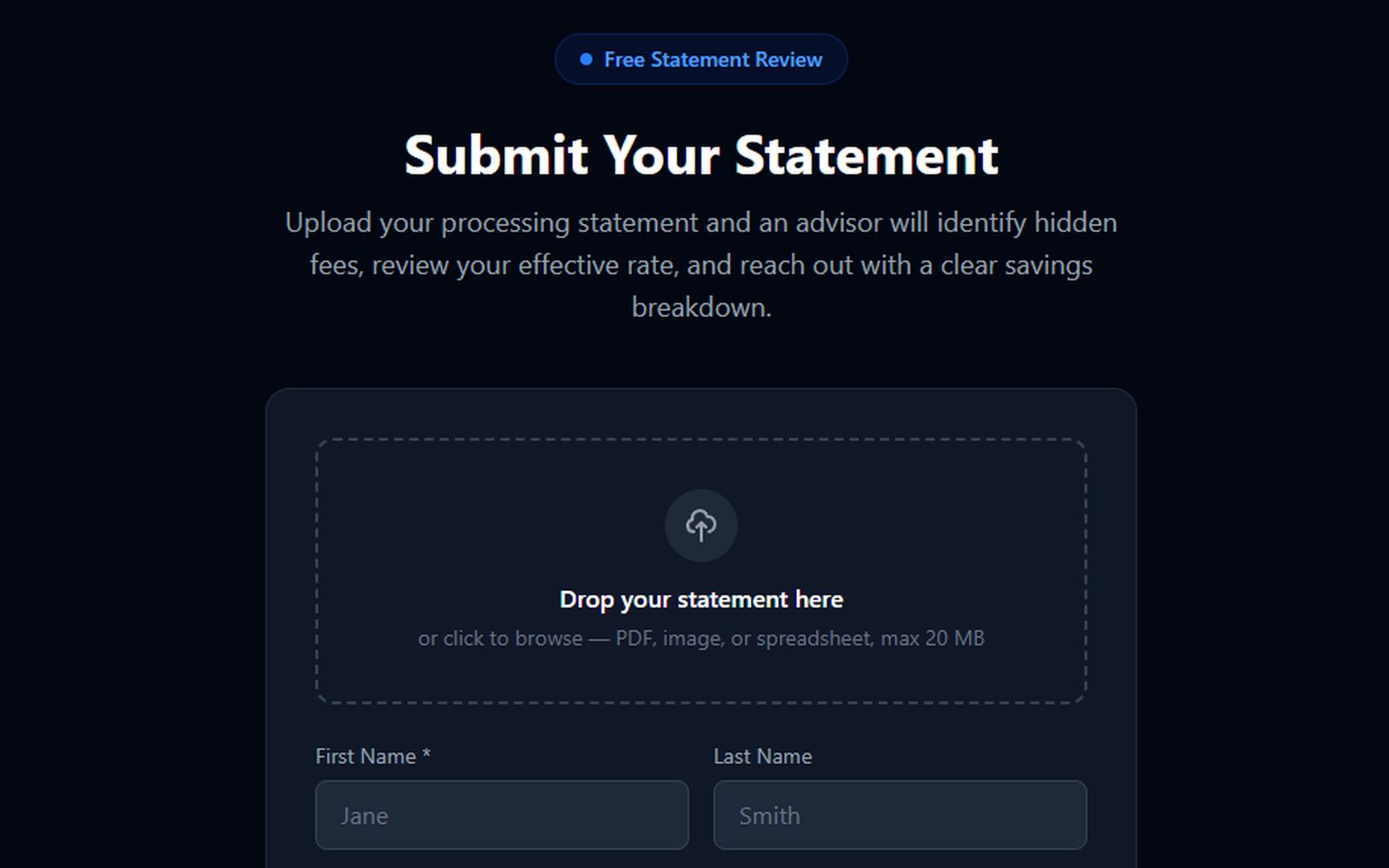 Secure Statement Upload screenshot